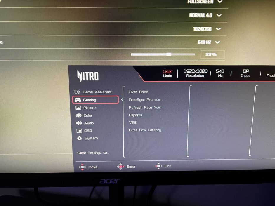 Acer XV242F 540 Hz – monitor gaming 24” Full HD, super rapid