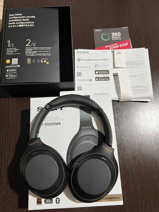 Casti Over the Ear Sony WH-1000XM4B, Wireless, BT, NC, Microfon, Negru