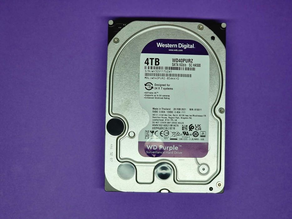 4TB WD Purple DVR камери 4000GB хард диск видеонаблюдение PC тествани