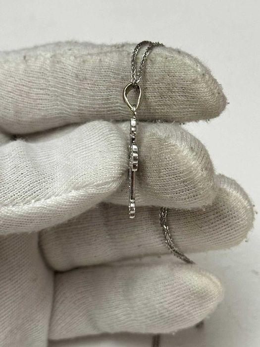 LANT + PANDANTIV AUR alb 18K - CRUCE - 16 Diamante = 0.16Ct - 5.6g !