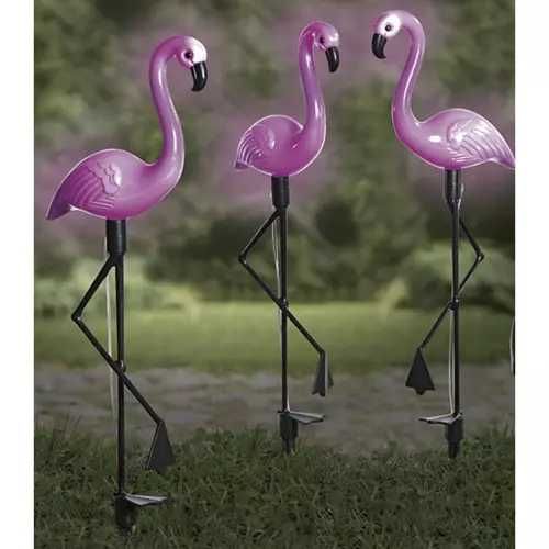 Соларна градинска лампа – комплект от 3 броя фламинго