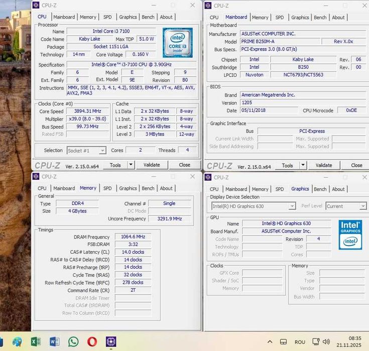 Kit performant LGA 1151, MB Asus Prime B250M A/i3 7100 3,9GHz/4Gb ddr4