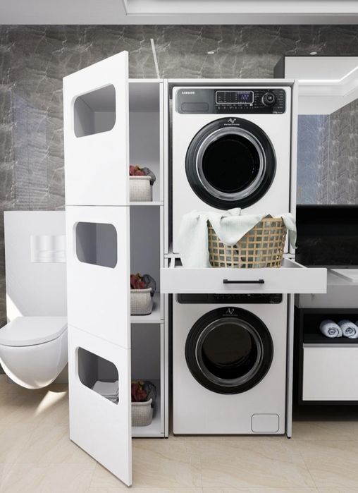 Шкаф за пералня и сушилня с рафтове