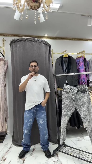 Мъжки дънки Baggy модел в сив тапетен цвят сеозн 25-26 есен/зима