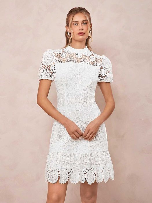 Бяла рокля, Дантелена рокля, Елегантна рокля, Рокля дантела