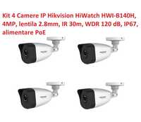 Kit 4 camere IP PoE 4MP Hikvision HiWatch HWI-B140H 2.8mm IR 30m - Noi