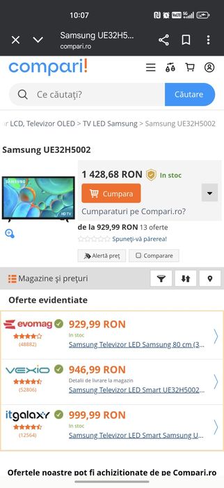 Televizor nou, sigilat, Samsung Smart 32" HD Ready LED UE32H5002