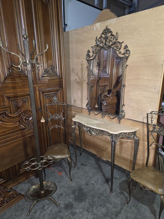 Set măsuță 2 scaune cuier în bronz masiv consola