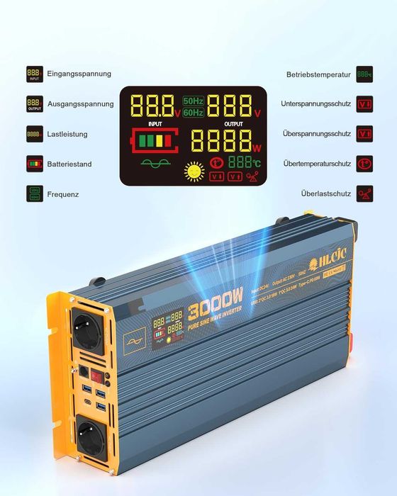 Конвертор на напрежение 3000 W 24 V чиста синусоида