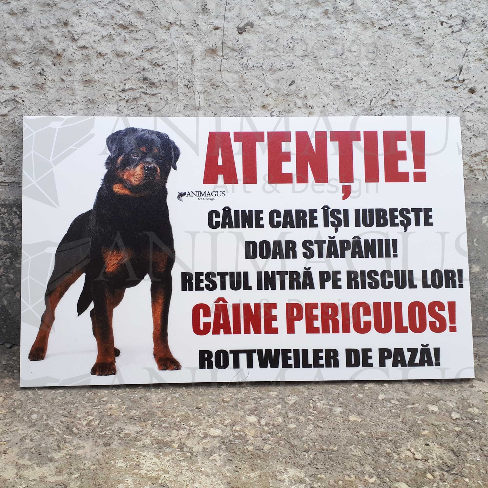 Placa de Avertizare Atentie Caine Periculos, Caine Rau - Rottweiler