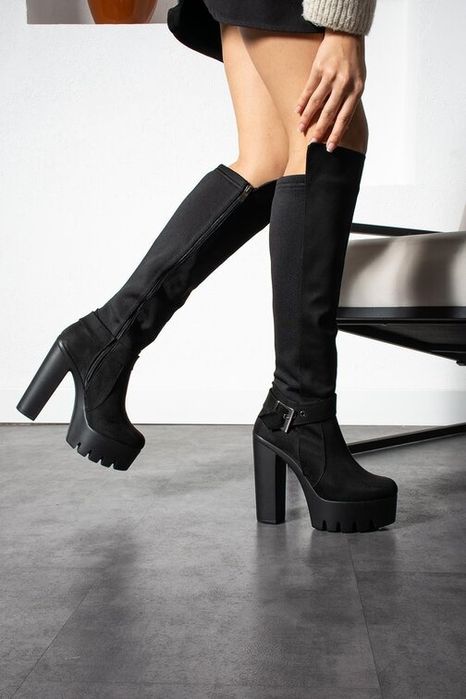 Ботуши на ток - черен велур (36-40)