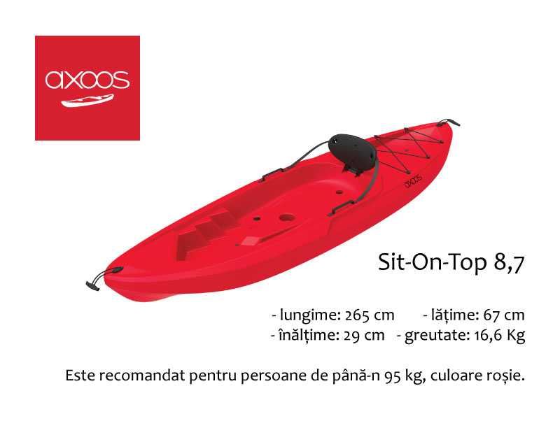 Caiac Axoos, Sit-OnTop 8.7, 2.65 metri, rosu