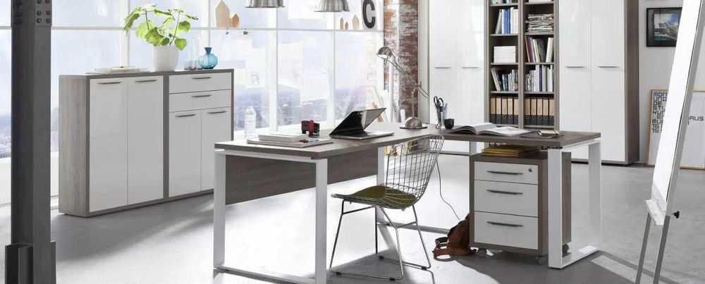 ПРОМО НОВО Офис Стол/Бюро/Маса/Етажерка/Шкаф/Бял Гланц/Дъб/Трюфел/Aiko