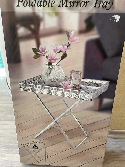 Сгъваема, огледална маса за кафе , сребриста малка помощна масичка