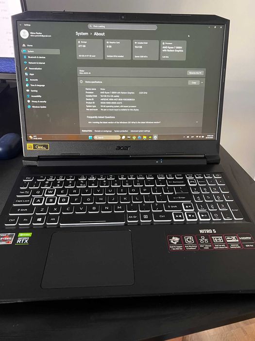 Gaming Laptop Acer Nitro AN515-45 AMD Ryzen 7 5800H GeForce RTX 3070