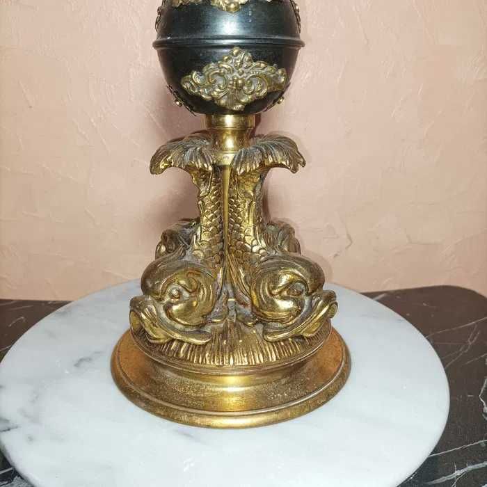 Sculptură bronz lampa gaz petrol stil renascentist, unica, vintage