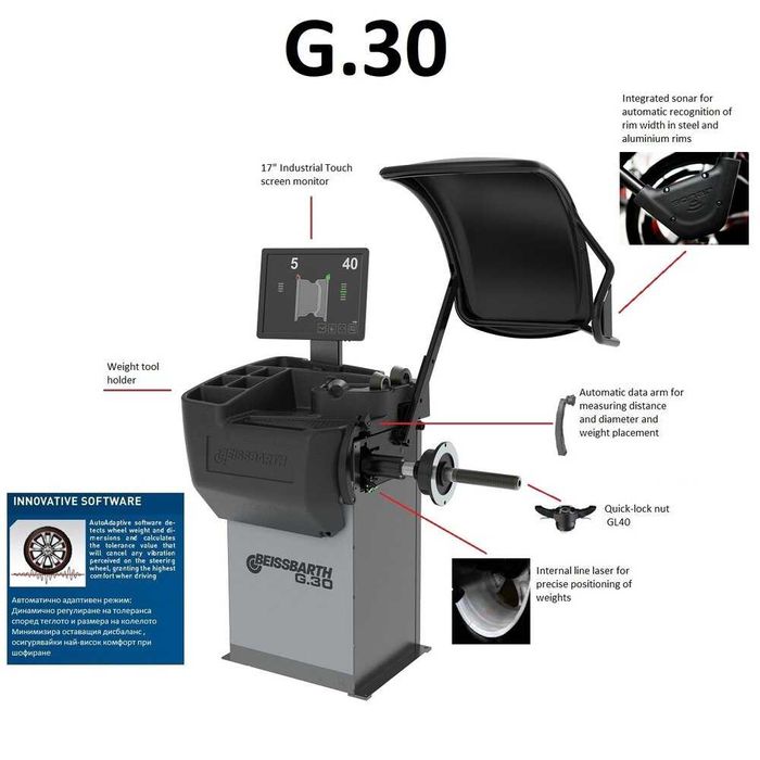 Баланс машина G 30 с 17" TOUCH монитор и сонар BEISSBARTH - Германия