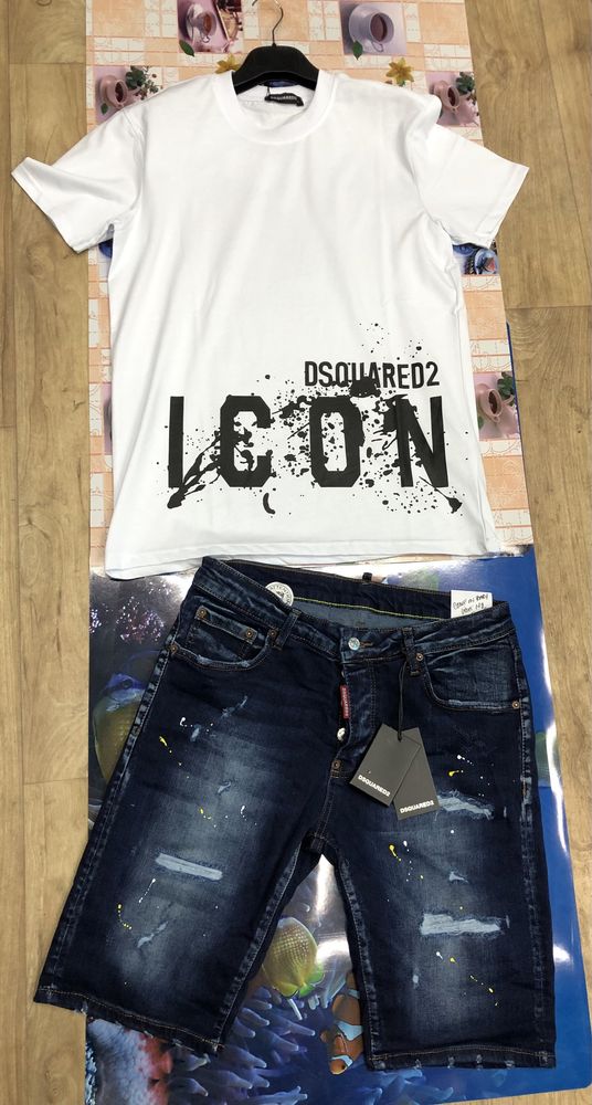 Compleu bermude blugi scurti + tricou Dsquared2 ICON bumbac fin natura