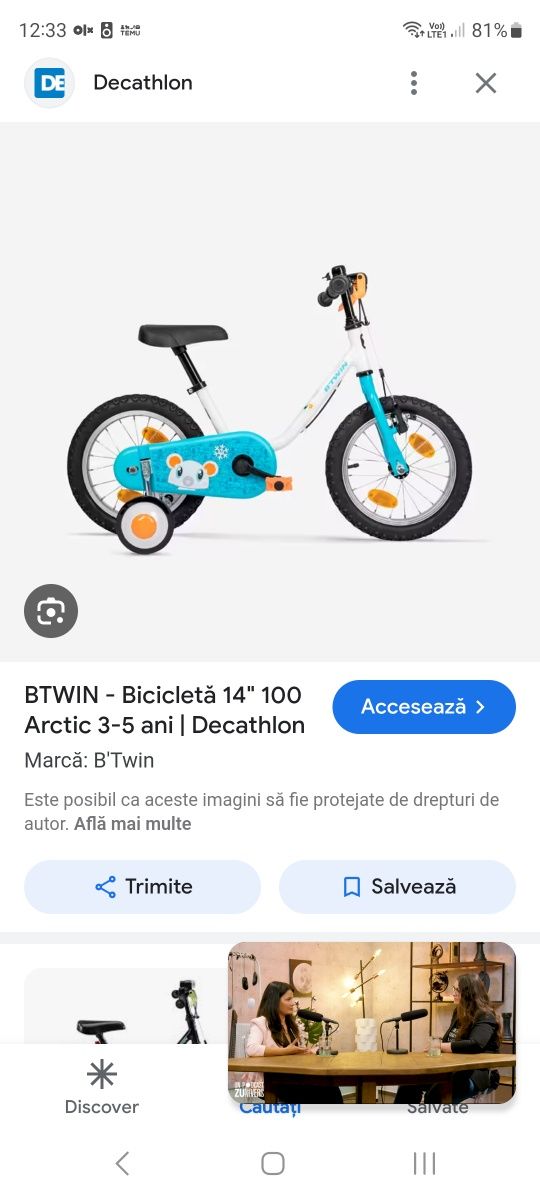 Bicicleta Decathlon 3-5 ani in stare f buna