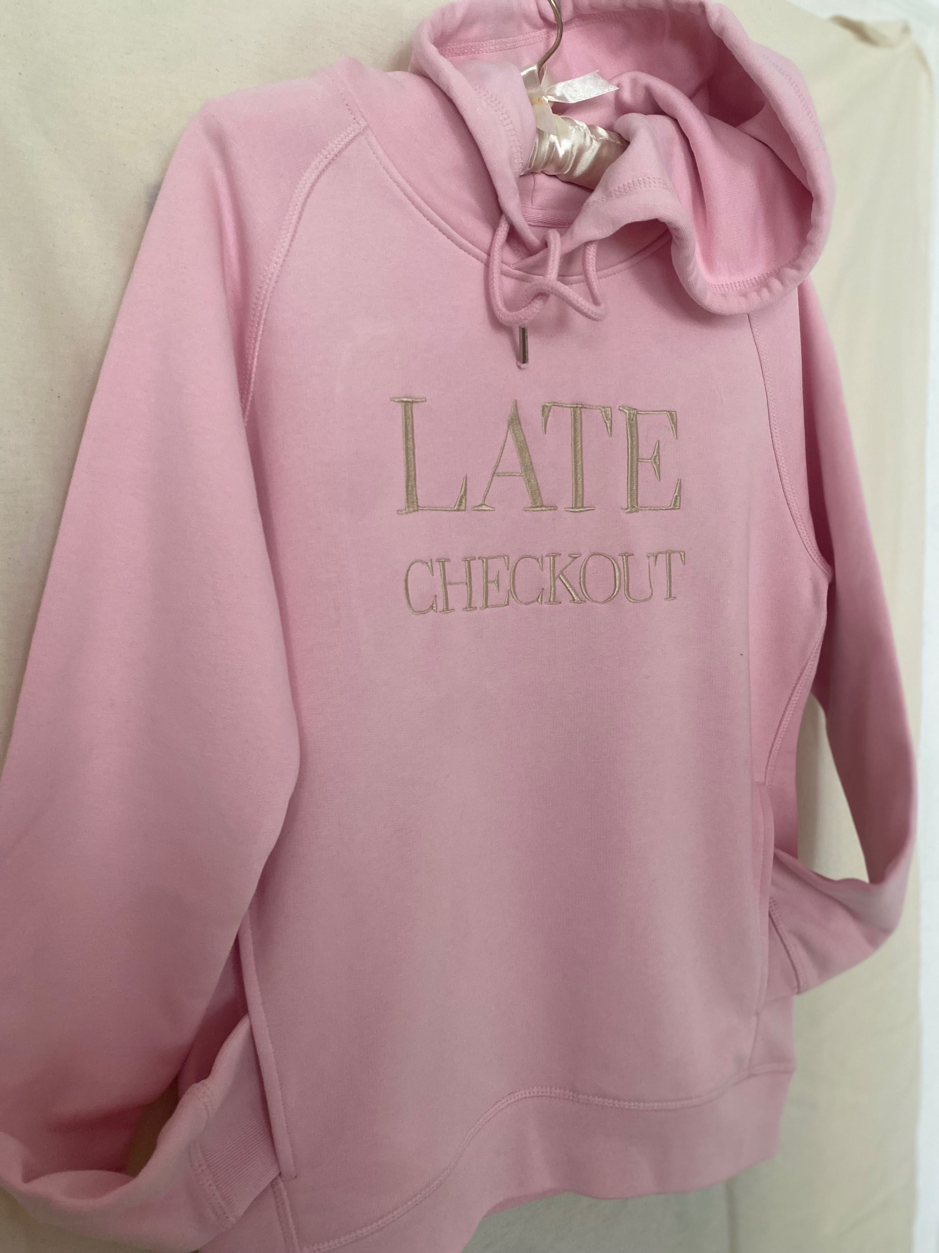 Бродиран суитшърт, бледо розов, ‘Late Checkout’, S размер
