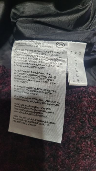 Palton din stofa cu lana de la C&A, marimea 36