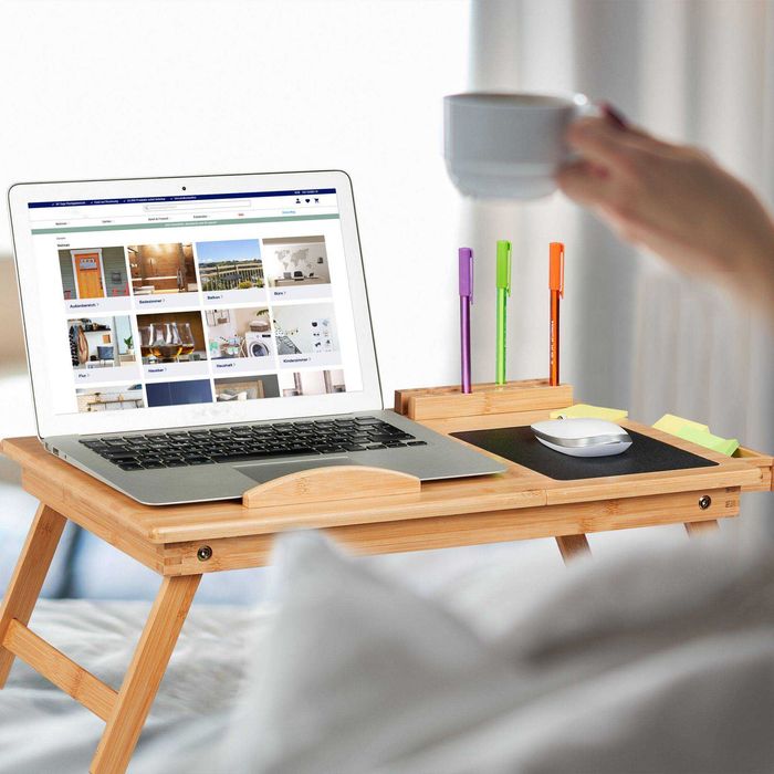 Masa pentru laptop bambus pliabila rabatabila sertar si suport mouse