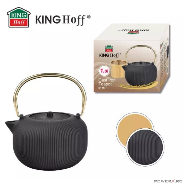 Ceainic din fonta cu strecuratoare, interior emailat, 1l, negru cu