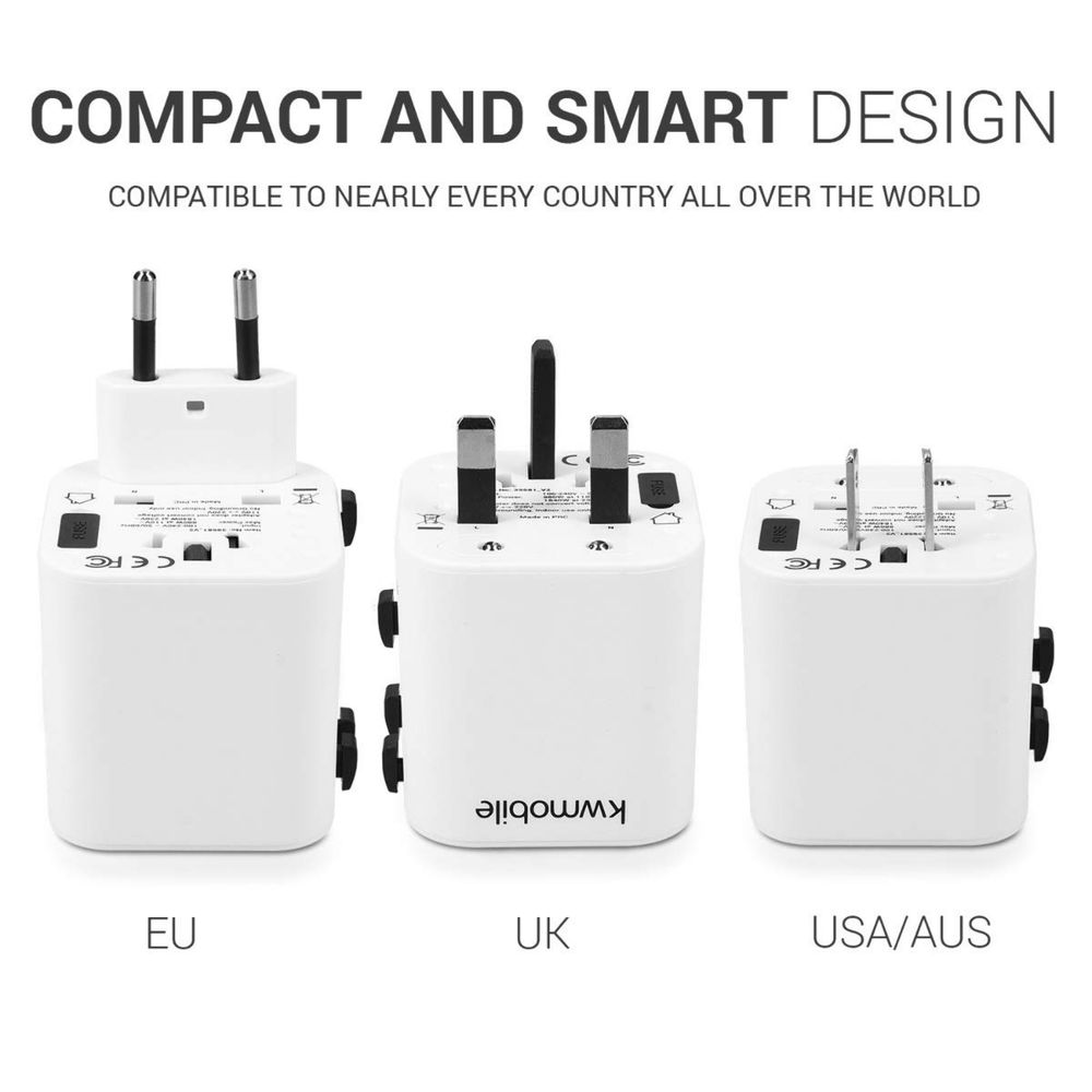 KwMobile Универсален Травел адаптер/150 държави-Щепсел за EU/GB/USA/AU