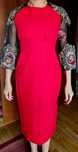 Rochie midi BEHCETTI,ITALIA, rosie cu maneci bufante din tull brodat,M