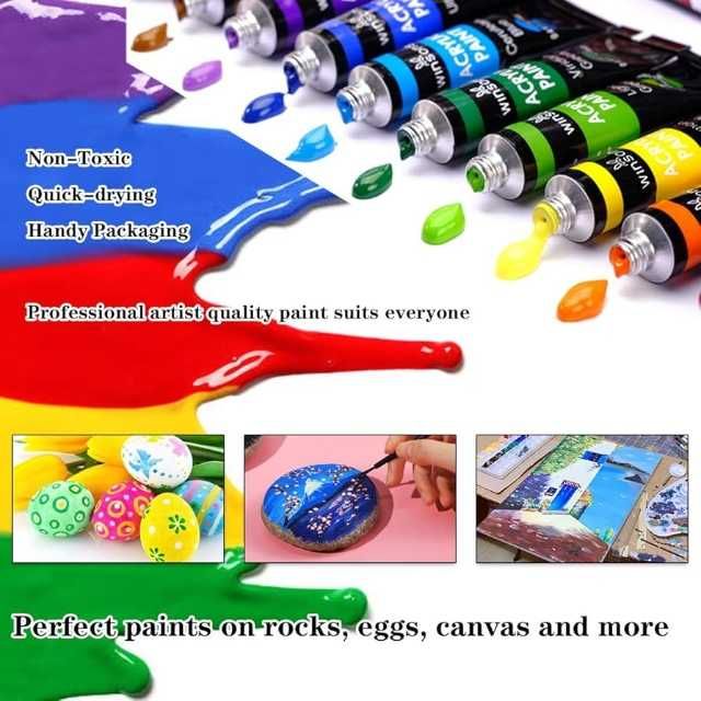 Set acuarele acrilice Premium KOMAZI®, 12 culori x 12 ml + 3 Pensule