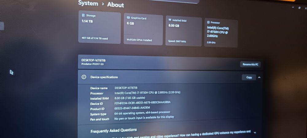 Vand Laptop Acer Predator Helios 300 series