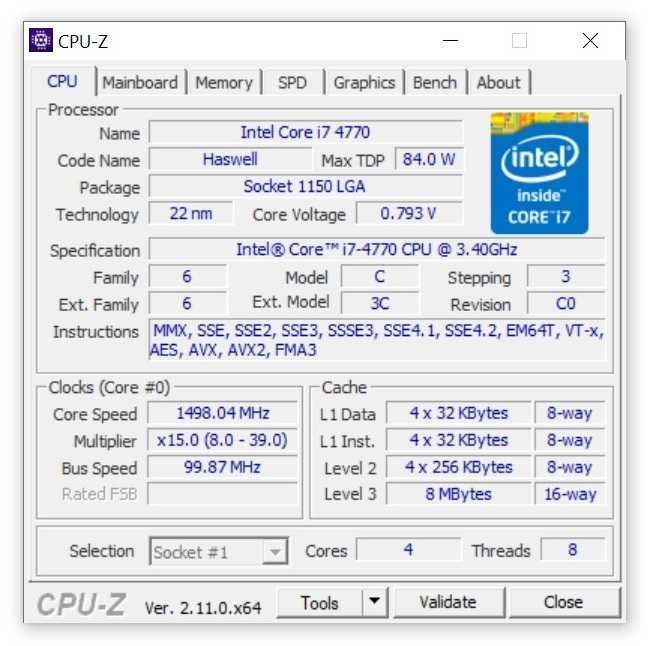 Процесор CPU Intel Core i7 4770 сокет LGA 1150 HD Graphics 4600