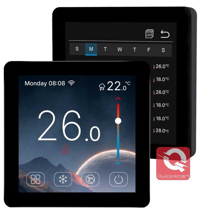 Termostat pardoseala Q50 cu fir, Ecran color cu Touchscreen, Smart app