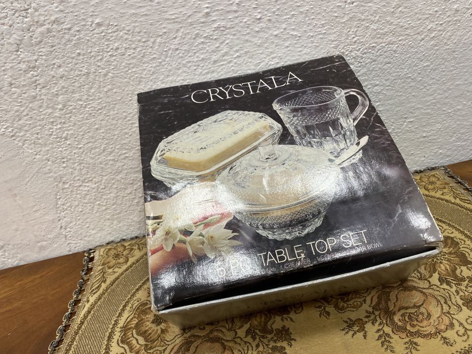 Немски кристални съдове захарница купа за масло и кана за мляко