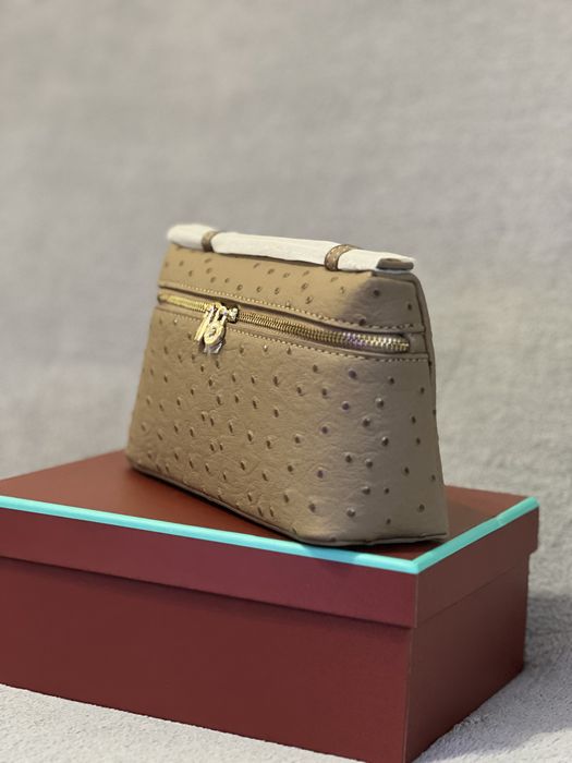 Бежова / khaki чанта lp19 щраусова кожа