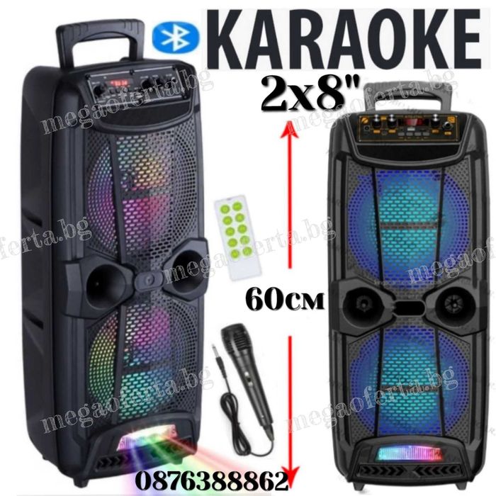 Голяма Караоке Колона 60см., 16 Инча Тонколона с Микрофон и Блутут
