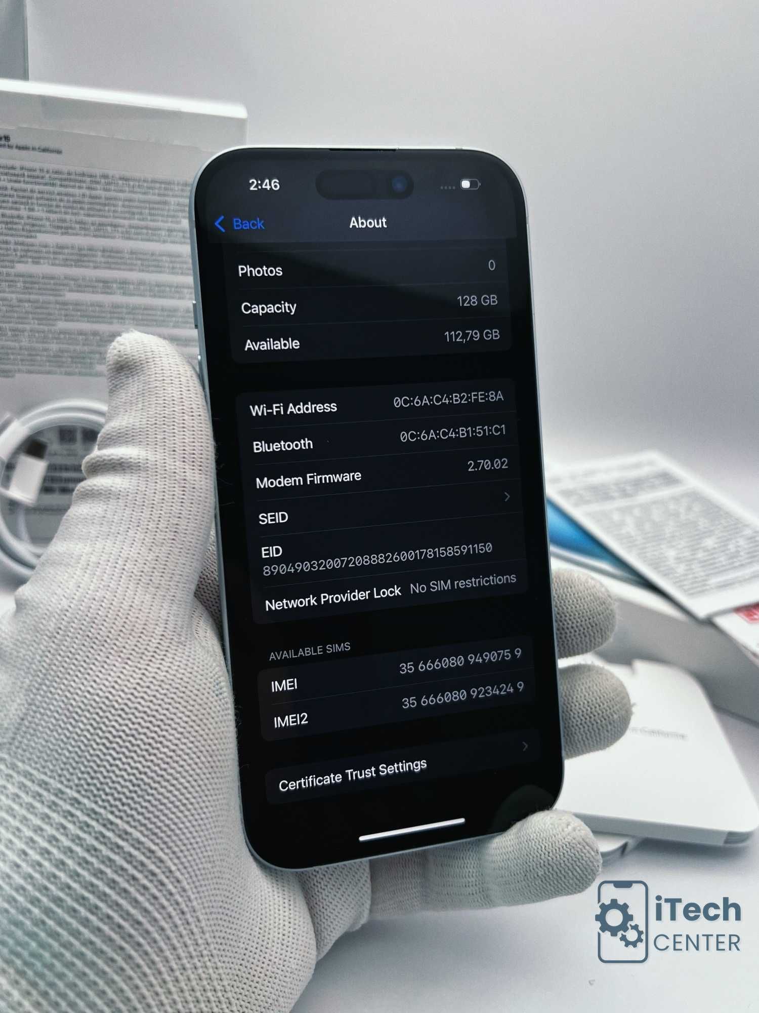 iPhone 15, 128GB, Blue, 99% батерия, КАТО НОВ, 1г. ГАРАНЦИЯ!
