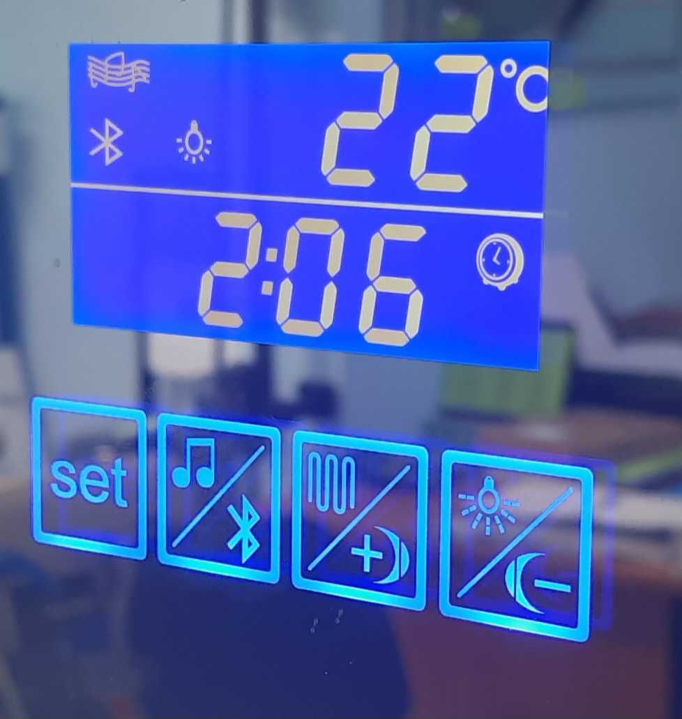 Зеркало с часами и подогревом 120х80 см. Bluetooth. Alrossa