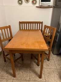 Masa de bucătărie cu două scaune și băncuță