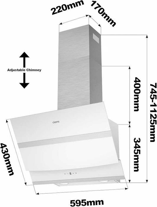 Hota decorativa, Ciarra, 650 m³/h, 60 cm, alb
