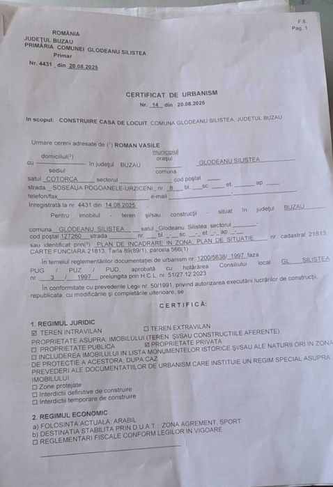 Teren intravilan de vanzare Cotorca Buzau