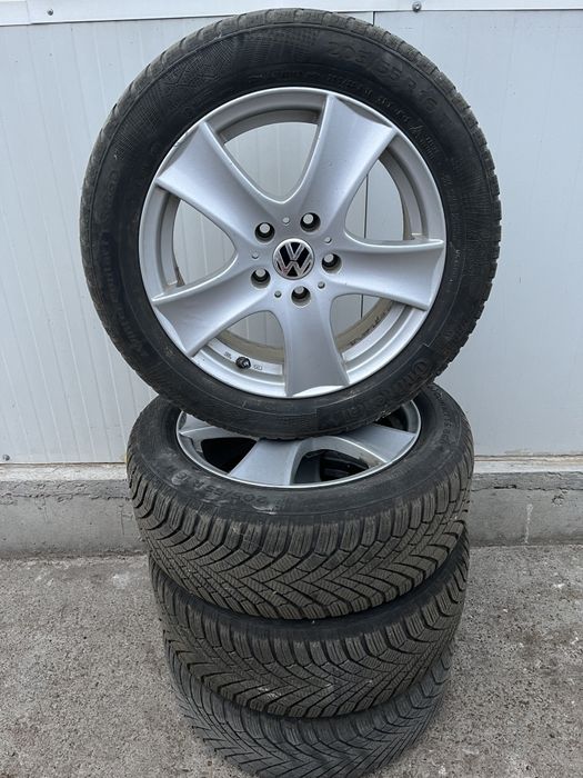 Jante 5x112 cu anvelope 205/55/R16  de iarna Continental