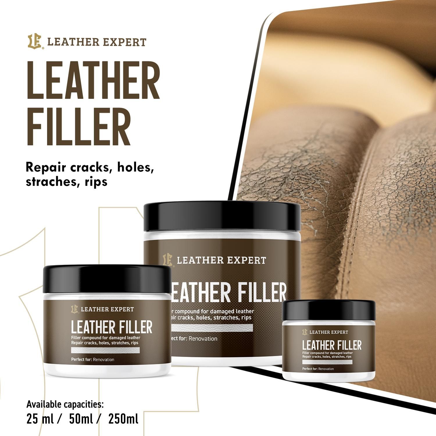 кит/филър за кожа leather filler черен за поправка на щети и ...