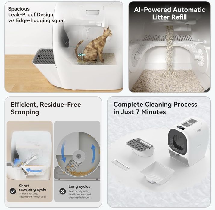 робот за котешка тоалетна с автоматично пълнене и самопочистване