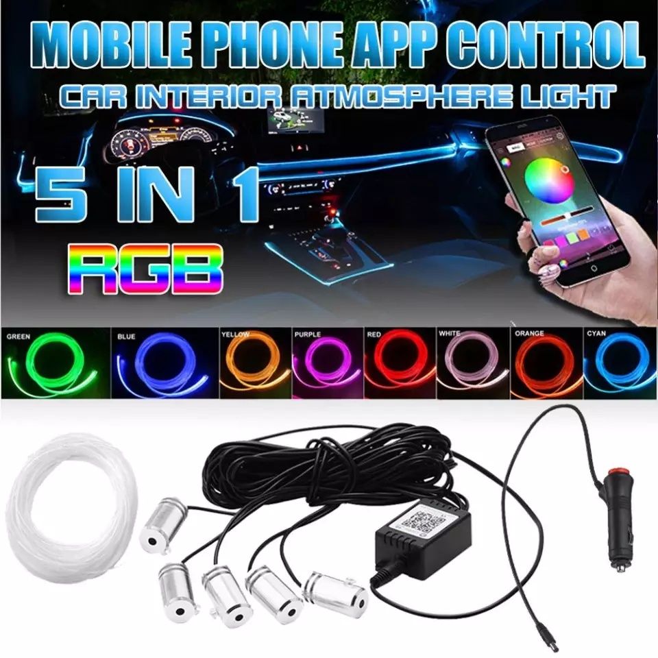 Fir Neon Flexibil Led RGB Lumina Ambientala Auto Bluetooth