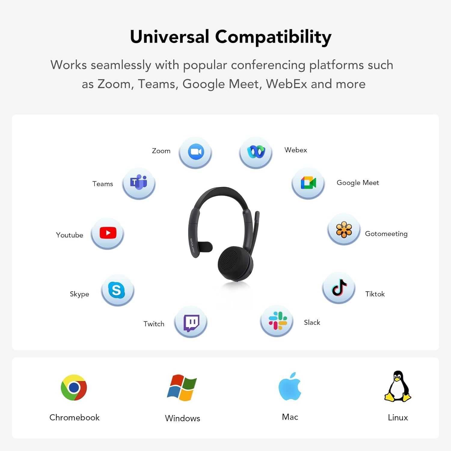 Nuroum  Bluetooth безжични слушалки с микрофон със стойка за зареждане