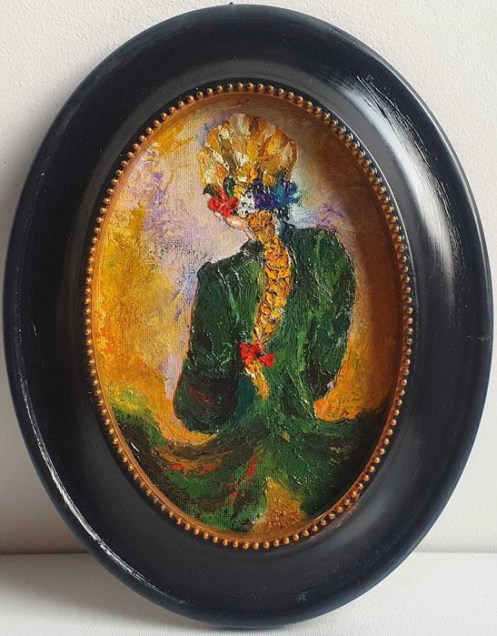 TABLOU NOU MODERN,"GREEN DAY", pictura ulei, rama ovala, pictor roman