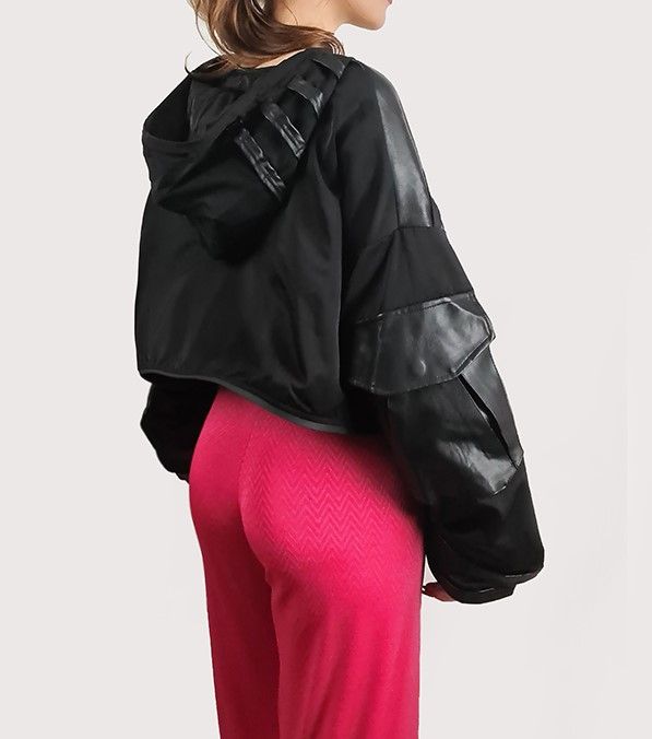 Hanorac Dama Negru din Piele Ecologica