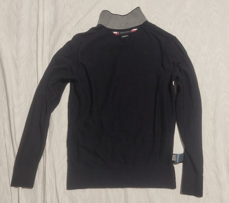 Pulover Tommy Hilfiger Lâna mărime L cu fermoar scurt cardigan plover