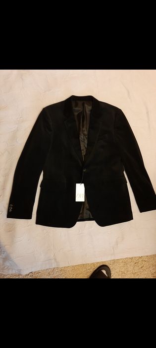 Sacou Zara din catifea,bleumarin si negru,52-42 model Tom Ford